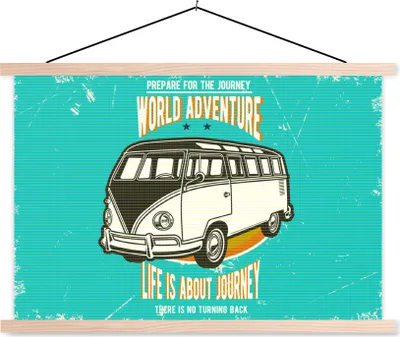 Produktbild von MuchoWow® Textilposter Oldtimer - Oldtimer - Auto 120x80 cm mit holzfarbenen Rahmen - Aufhängeset