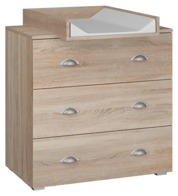 Image de Commode à langer MIA 80 cm avec trois tiroirs pour enfants, table à langer pour bébés Chêne Sonoma
