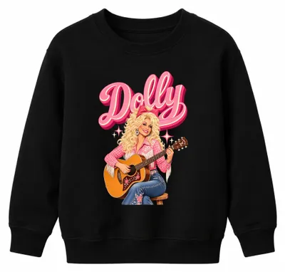 Produktbild von Dolly Parton Country Musik Sängerin Gitarre Western Kinder Sweatshirt Pullover, Schwarz, 140