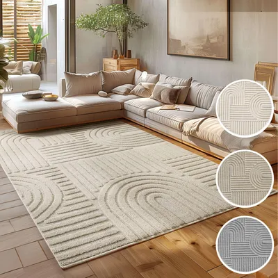 Image de Homebyhome Tapis à Poils Longs pour Salon Style Scandinave Boho Effet 3D Shaggy Doux Moelleux et Confortable, Taille: 80 cm rond