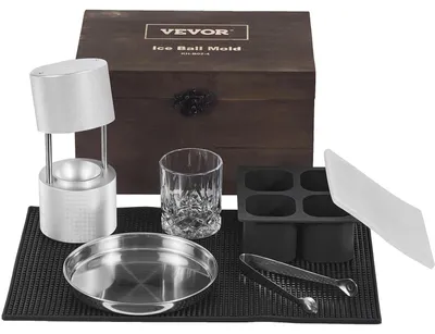Immagine prodotto di Macchina per la produzione di ghiaccio, set da 60 mm - Paletta per il ghiaccio con contenitore di raccolta, stecchini e bicchiere - Paletta per il ghiaccio in argento, resistente, ideale per whisky e cocktail come l'Americano