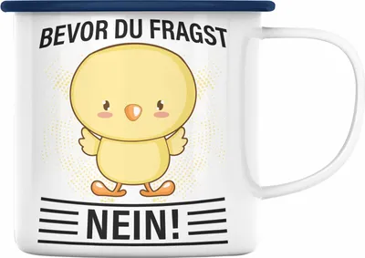 Produktbild von Trendation - Bevor Du Fragst Nein Emaille Tasse Geschenk Lustiger Spruch (Blau)