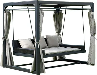 Produktbild von HOME DELUXE - Gartenliege - PROVENCE inkl. Abdeckung, Maße: ca. 236 x 180 x 210 cm, Schwebendes Rattanbett inkl. Vorhänge und Schiebedach I Hollywoodschaukel Sonnenliege Schaukelliege