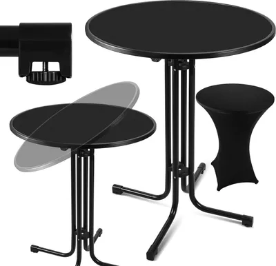 Zdjęcie produktu dla Stolik barowy Clanmacy, stolik bistro, metalowy stolik ogrodowy, Ø 80 cm, składany, czarny, w zestawie z pokrowcem