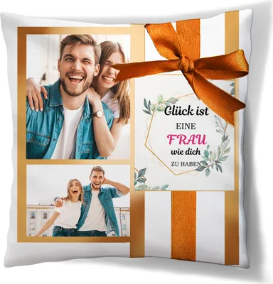 Obrázek produktu pro Personalizovaný FOTODÁREK, 45 x 45 cm, polštář, s vlastní fotografií, s výplní, dárek k Mezinárodnímu dni žen, motiv oranžové stuhy [091]