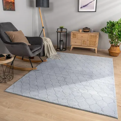 Produktbild von TT Home Wohnzimmer Teppich Esszimmer Kurzflor Geometrische Optik Skandi Boho Unifarben Größe 80x150 cm