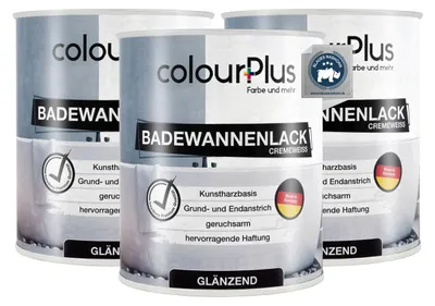 Produktbild von colourPlus Badewannenlack 2,25 l (3 × 750 ml), Cremeweiß glänzend – Badewannenfarbe & Fliesenlack, 1-Komponenten, hochdeckend, wasserfest, kratzfest