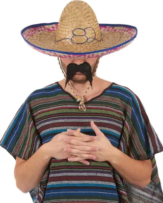 Produktbild von Sombrero Stroh-Hut Mexiko-Strohhut mit Stickerei beige-pink-blau - Einheitsgröße