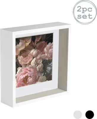 Produktbild von Nicola Spring 2 Stück 6 x 6 3D-Schatten-Tief Box Photo Frame Set - Craft Anzeigen Bilderrahmen mit 4 x 4-Halterung - Weiß