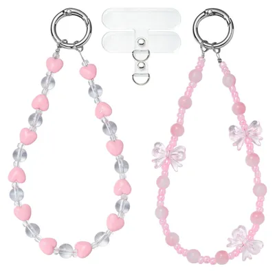 Produktbild von 2 Stück Handyketten mit Perlen und Rosa Schleifen, Für Handys und Taschen