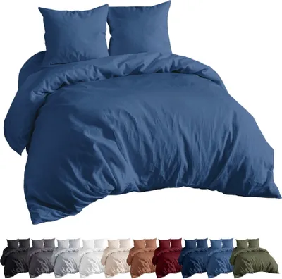 Produktbild von EllaTex Renforcé Bettwäsche Set 200x220 + 2St. 80x80 cm Bettwäschegarnitur 100% Baumwolle, in Farbe: Jeans