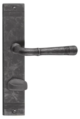 Produktbild von Berlin R716 GHIDINI Türdrücker-Langschild-Garnitur (Lochung: WC, Entfernung: 78mm, Türstärke: 38 - 42 mm, Oberfläche: Messing M69 - antik silbergrau) Lochung: WC Entfernung: 78mm Türstärke: 38 - 42 mm Oberfläche: Messing M69 - antik silbergrau