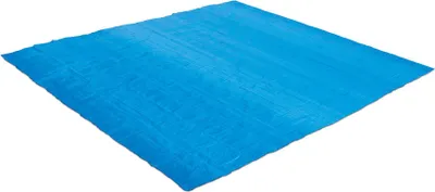 A blue tarp or ground cover, likely for a swimming pool.