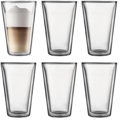 Produktbild von Bodum Doppeltwandige Latte Macchiato Gläser Kanne - Patentiertes Ventil - 400 ml - 6 Stück