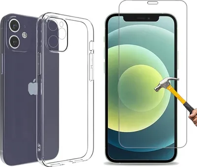Produktbild von 2in1 Schutz-Set kompatibel mit iphone 12 Silikon Case und Panzerglas Schutzhülle TPU Hülle transparent Flexibel Cover Handyhülle Glasfolie 9H Härte Schutzfolie Handyschutz Schutzglas