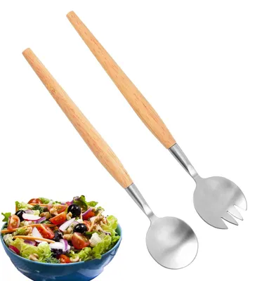 Salatbesteck-Set aus Edelstahl und Holz, 2-teilig, 28,5 cm