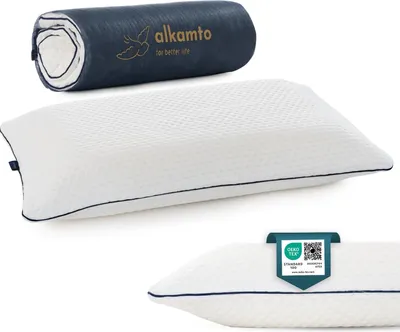 Produktbild von alkamto Memory Foam Kopfkissen 70x45 cm – Ergonomisches Nackenstützkissen   Thermoregulierender Bezug Hypoallergen & Waschbar Für