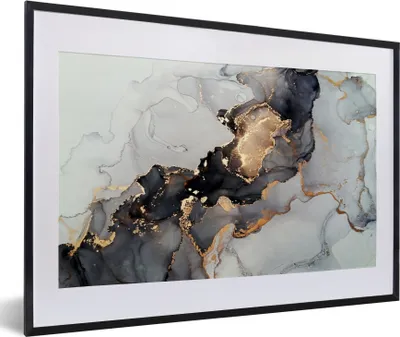 Produktbild von MuchoWow® Gerahmtes Poster Schwarz - Marmor - Luxus - Gold 60x40 cm - Poster mit Schwarzem Bilderrahmen Wandposter Rahmen Foto Bilder - Schlafzimmer - Plakat in Rahmen - Drucken