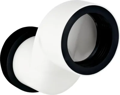 A white pipe fitting with black rubber seals on a white background.