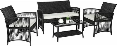 Produktbild von Famanu Gartenmöbel Set 4-teilig - Rattan Sofa Set mit Tisch und Kissen