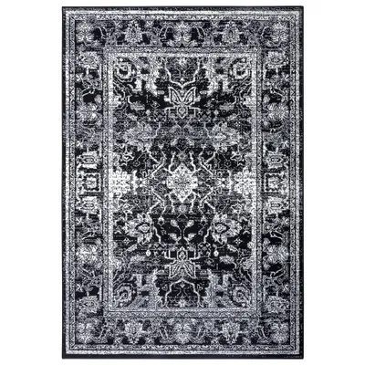 Zdjęcie produktu dla Tradycyjny kremowo czarny dywan do salonu, miękki włos wzór 160x230cm