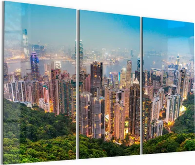 Produktbild von DEQORI Glasbild Echtglas 3x50x100 cm 'Wolkenkratzer Hongkongs' Wandbilder XXL groß