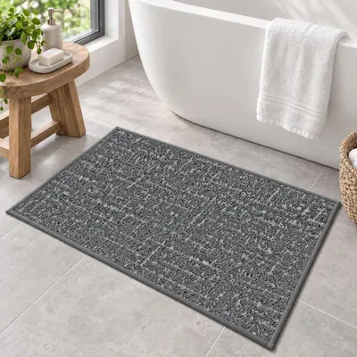 Obrázok produktu pre Podlahová rohož do kúpeľne, polyester, 50 x 80 cm, sivá, protišmyková