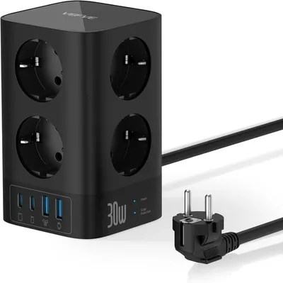 Produktbild von 12-in-1 Mehrfachsteckdose (4000W, 16A) – Mehrfachsteckdosenleiste mit USB-C 30W GaN Schnellladegerät – 8 Steckdosen – 2m Kabel