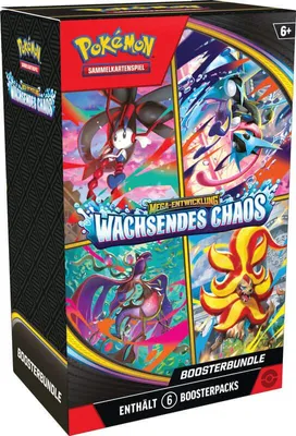 Produktbild von Pokémon-Sammelkartenspiel: Boosterbundle Mega-Entwicklung – Wachsendes Chaos (6 Boosterpacks)