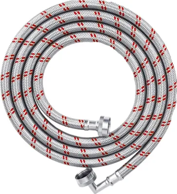 Produktbild von INF Edelstahl Waschmaschinen Heißwasserschlauch 304 Geflecht 90° Winkel 120cm oder 180cm 1,2 m