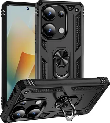 Produktbild von Conie Outdoor Schutzhülle für Xiaomi Redmi Note 13 Pro 4G Tasche Silikon Hard Case Cover Hülle mit Halter Ständer in Schwarz