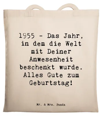 Produktbild von Mr. & Mrs. Panda Schultasche Spruch 1955 Geburtstag - Transparent - Geschenk, Happy Birthday, Tasche, Alter, das Jahr, Erinnerungen, Jutebeutel, Geburt, Geburtsjahr