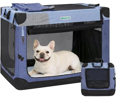 Image de Cage de transport pliable pour chien, 66 cm, bleue
