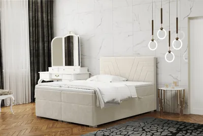 Produktbild von Boxspringbett Schlafzimmerbett RAMON 140x200cm in Stoff Matt Velvet Creme