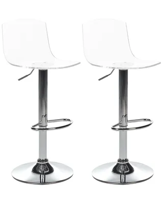 Produktbild von BELIANI Barhocker 2er Set Transparent Acryl Mit Lehne Gasdruckfeder Höhenverstellbar Drehbar Metallgestell Silber Ohne Armlehnen Modernes Design Küche