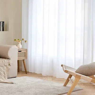 Image de Voilage transparent - 140 x 200 cm - Blanc - Lot de 2 pour salon et chambre