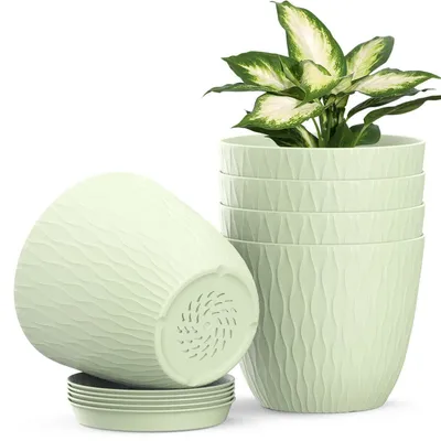 Productafbeelding van Bloempotten met irrigatiesysteem, set van 5, 15,3 cm, lichtgroen, kunststof