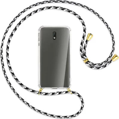 Produktbild von Handykette Backcover-Schutzhülle mit Band (Metall goldfarben) für Nokia 3 - schwarz/grau/weiß