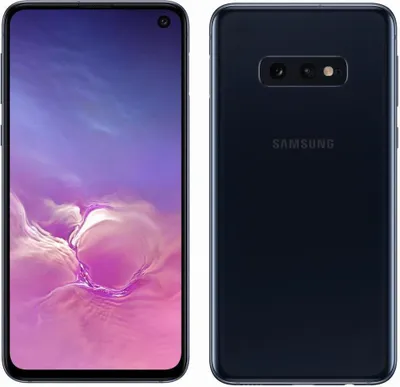 Front and back view of a Samsung Galaxy S10e smartphone.