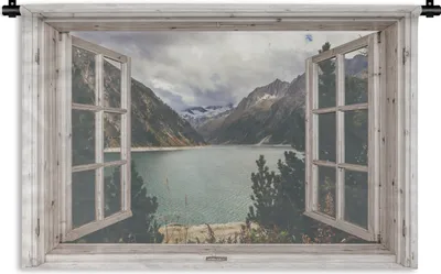 Produktbild von MuchoWow® Wandteppich Wandbehang Aussicht - Wasser - Berg 90x60 cm Tapisserie Dekoration Wandtuch - Wandskulpturen - Bildteppich