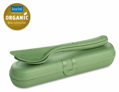 Image de Koziol Set de couverts avec étui Klikk Ready 4 pcs, Couverts à emporter, plastique, Nature Leaf Green, 7070703