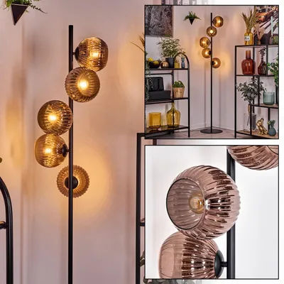 Produktbild von Cesaro Stehlampe aus Metall/Riffelglas, Schwarz/Kupfer, Retro/Vintage-Design