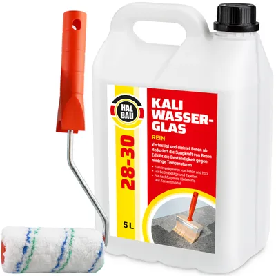 Produktbild von Kaliwasserglas HB28-30 Holzschutz BetonVersiegelung 5L+Farbroller 10cm Mikrofaser