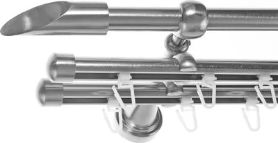 Produktbild von Rohr und Innenlauf Gardinenstange Edelstahl Look, Durchmesser 16mm, Wandträger H14RII, 3-läufig, Länge 160, Endkappe E15