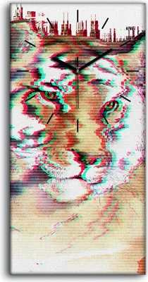 Produktbild von Wanduhr Bürouhr Leinwand Bild Geräuschlos 30x60 Tier Katze Aquarell Tiger - schwarze Hände