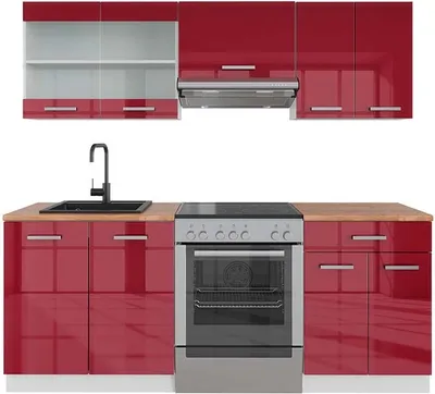Immagine prodotto di Cucina componibile Vicco R-Line Rosso lucido/bianco 200 cm , PL Rovere, Model 42220