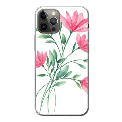 Produktbild von MuchoWow® Handyhülle Schutzhülle Hülle für iPhone 12 Pro Blumen - Aquarell - Rosa Silikon Softcase Handy Hülle - Abdeckung