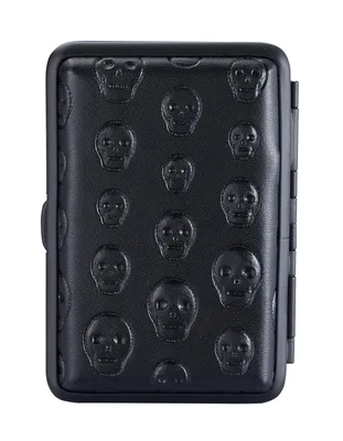 Produktbild von ZIGARETTENETUI "Schädel" für 12 Zigaretten aus Metall Leder Optik Skull Zigarettenbox Zigarettendose Box Dose Hardcase Etui Case 51 (Schwarz)