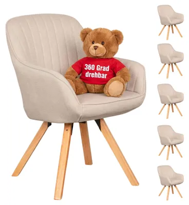Produktbild von Esszimmerstuhl 6er Set Matera beige drehbar mit Armlehnen, Holzgestell