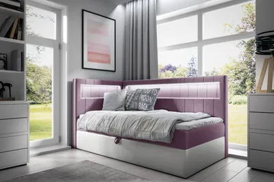Produktbild von Einzelbett 100x200 KISHA 3 – altrosa/weiß, Öffnung rechts + GRATIS Matratzenauflage